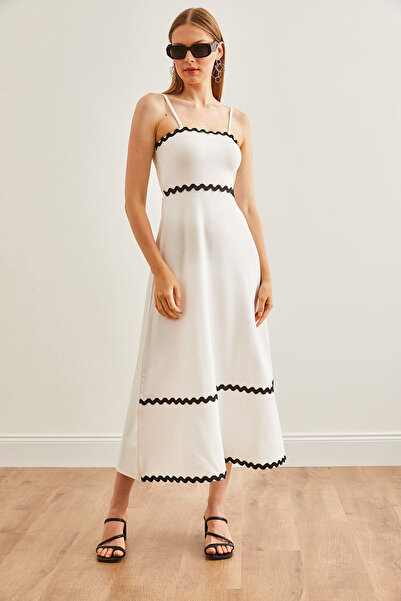 Olalook White Maxi Stylish Dress - ELB with Straps and Streamline Detail-19002199