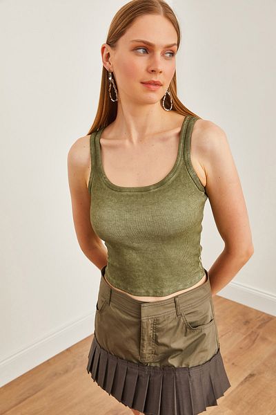 Olalook Χακί Γυναικεία Αθλητική Μπλούζα - Washed, BLZ-19002675
