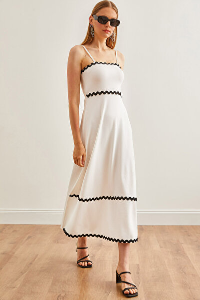 Olalook White Maxi Stylish Dress - ELB with Straps and Streamline Detail-19002199
