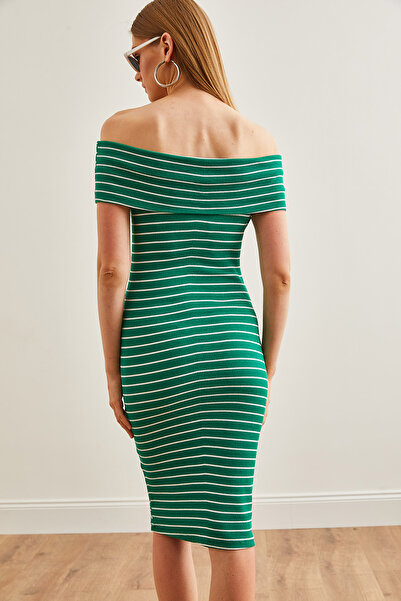 Olalook Μίνι φόρεμα Madonna Collar Emerald Green ριγέ - Ευέλικτο, ELB-19002192