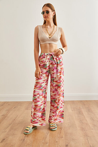 Olalook Pink Patterned Women's Cupra Palazzo Trousers - PNT-19000283