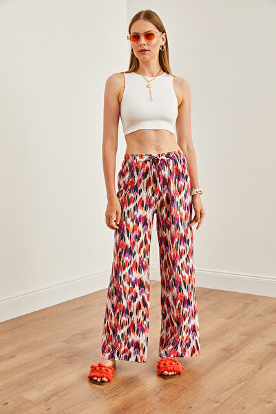 Olalook Purple Patterned Cupra Women's Palazzo Trousers - PNT-19000283