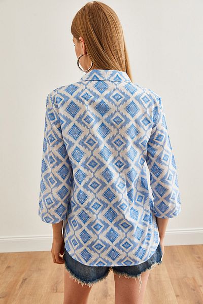 Olalook Dámská plátěná košile Baklava Blue s rukávem GML- 19000825