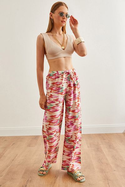 Olalook Rosa gemusterte Cupra Palazzo-Hose für Damen - PNT-19000283
