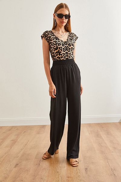 Olalook Schwarze Damenhose mit hoher Taille und dickem Bund - Tasche Ayrobin PNT-19000281