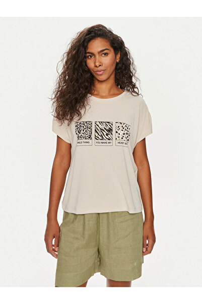 ONLY Бежева жіноча футболка - 15293567 Onlfree Life S/S Modal