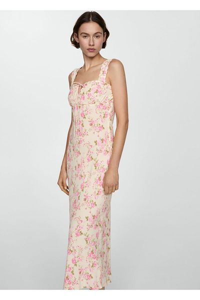 MANGO Woman Rochie cu detaliu cravată cu modele florale