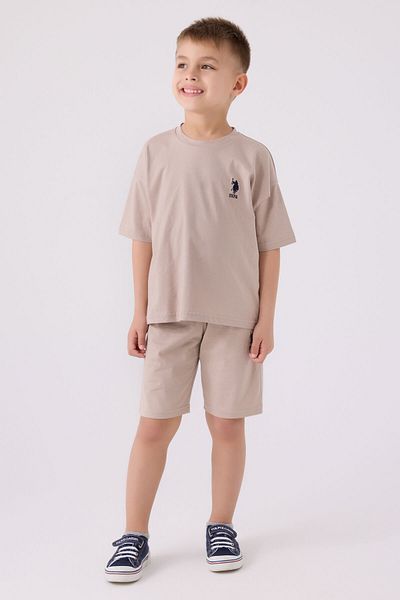 U.S. Polo Assn. بدلة برمودا بنية للأولاد