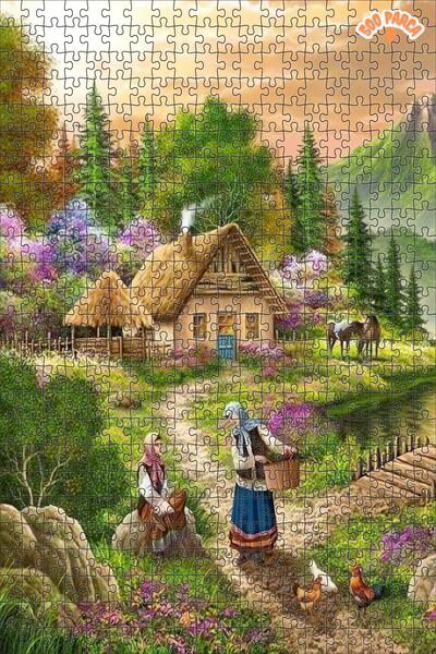 Teona Ahşap Bahar Köyü Sessizliği Dekoratif Çift Katlı Çerçeveli Asılabilir A...