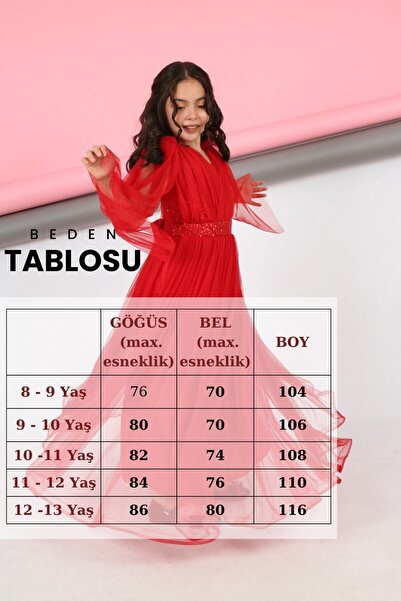 Asortik Kids Kız Çocuk Beli Pul Işleme Sırt Lastikli Dantel Kol Detay Abiye Mezuniyet Düğün Balo Elbise