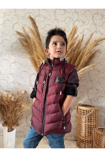 Asortik Kids Детски пухен елек Asortik с качулка от влакна, водоустойчив и пълнеж от влакна