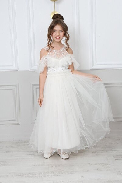 Asortix Rochie lungă fără mâneci, căptușită cu broderie din țesătură din tul ...