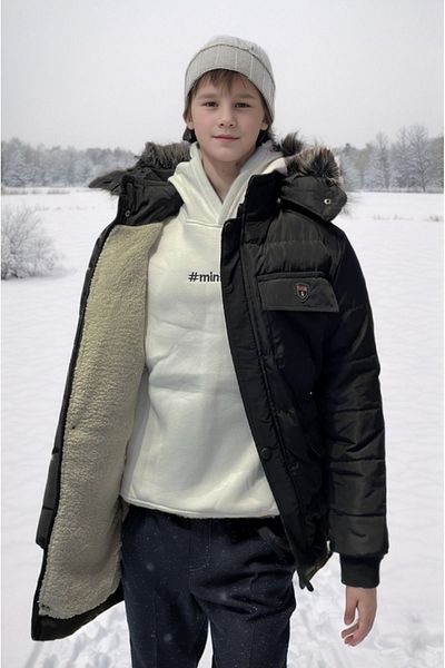 Asortix Boy's Coat Water and Windproof Fur Lined Detachable Hooded Coat Coat