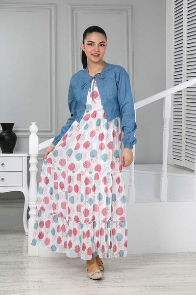 Asortix Girl's Chiffon Sleeveless Tencel Denim Bolero Lined Dress