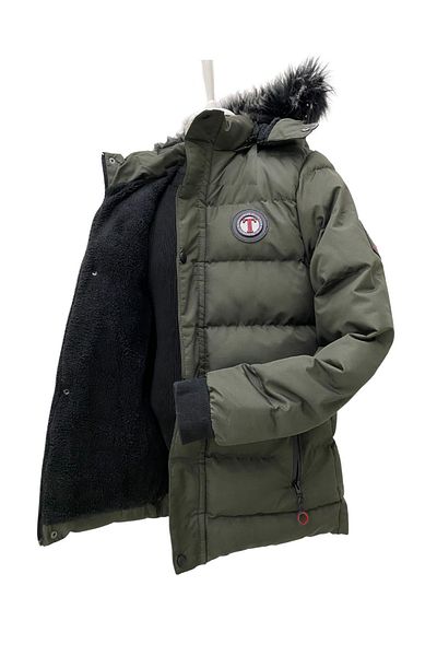 Asortik Kids Boy's Thick Winter Inflatable Dense Fiber Filled Fleece Hips Between Knees Fur Hooded Coat