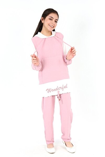 Asortix Girl's Airobin Fabric Hooded Kangaroo Pocket Long Sleeve Top and Bott...