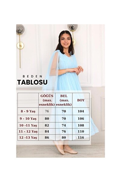 Asortik Kids Çocuk Beli Pul Işleme Sırt Lastikli Dantel Kol Detay Abiye Mezuniyet Düğün Balo Elbise