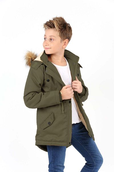 Asortix Boy's Waterproof Removable Hooded Plush Fur Lined Long Coat