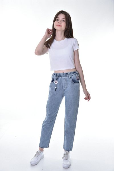 Asortik Kids Girl's Elastic Waist Mom Fit Slim Leg Denim Jeans
