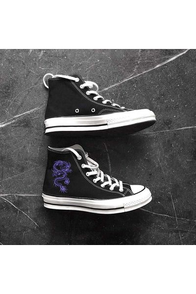 Touz Unisex Black Canvas Shoes - Blunt Blunt Purple Dragon Printed