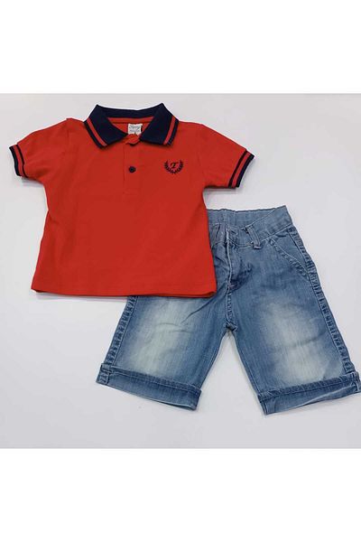 Terry Boy's Polo Neck Red T-shirt with Denim Shorts Suit 2-9 YEARS