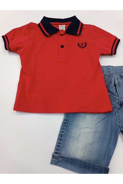 Terry Boy's Polo Neck Red T-shirt with Denim Shorts Suit 2-9 YEARS