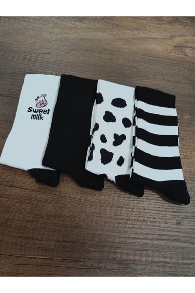 Leement socks Women's 4 Pairs Cotton Black and White Tennis Socks Mixed Patterned