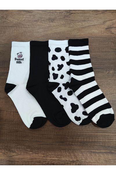 Leement socks Черно-бели 4 чифта памучни тенис чорапи - смесен модел