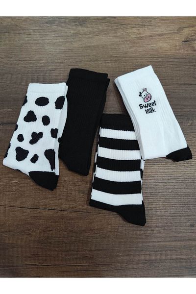 Leement socks Черно-бели 4 чифта памучни тенис чорапи - смесен модел