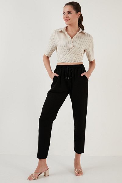 Lela Cotton And Linen Blended High Waist Relaxed Cut Trousers With Pockets 5865019