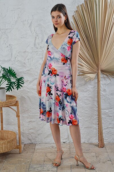 LİVE SPORT فستان متوسط الطول بأكمام مناديل مطبوعة رقمية منقوشة على شكل قطرة و...