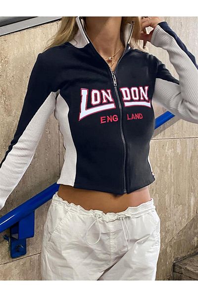 Touz Moda London Printed Black Crop με φερμουάρ
