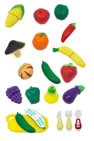 Birlik Oyuncak 33 Piece Toy Fruit Vegetable and Cutting Set
