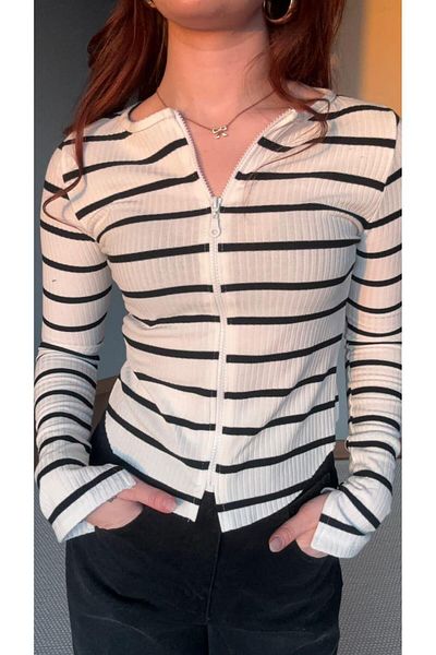 Touz Moda Ριμπ ριγέ Crop μπλούζα με φερμουάρ