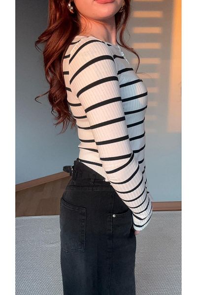 Touz Moda Ριμπ ριγέ Crop μπλούζα με φερμουάρ
