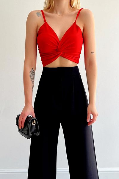 Touz Moda Μπροστινή μπλούζα με μπαλάκι κόκκινο