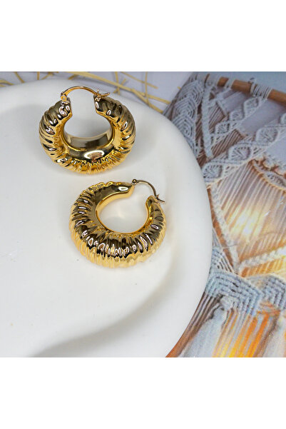 Aksesuar İstiridye Model Bombeli Halka Küpe