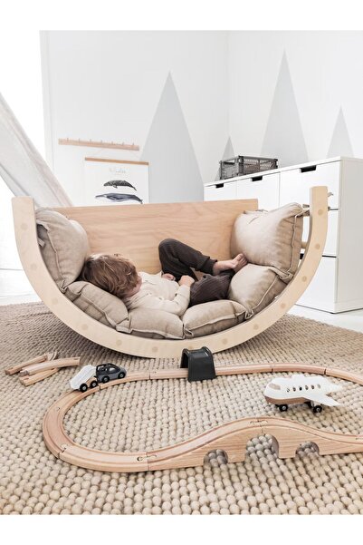 EvKolay Sallanan Mindersiz Çocuk Yatağı Mindersiz Bebek Yer Yatağı Fonksiyonel Ahşap Çocuk Masası