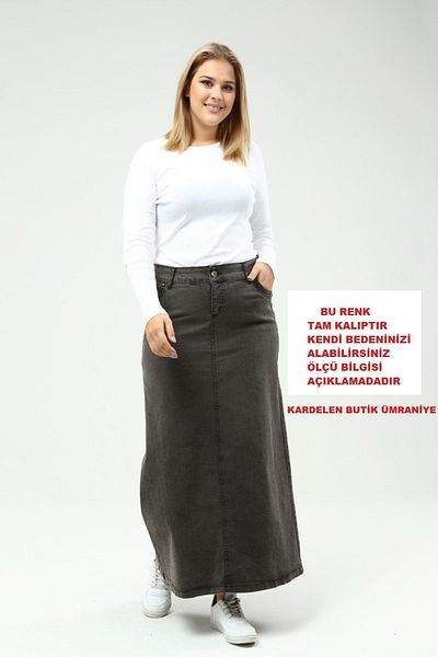 Kardelen Butik Ümraniye Gray Plus Size Denim Skirt