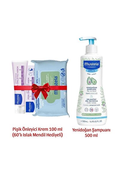 Mustela Yenidoğan Şampuanı 500 Ml + Pişik Önleyici Krem 100 Ml Islak Mendil