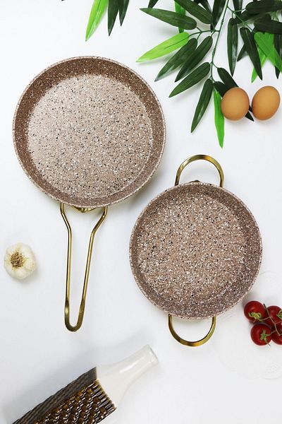 Evita Eco Gold Granite 2 Piece Saucepan and Pan Set - Mini