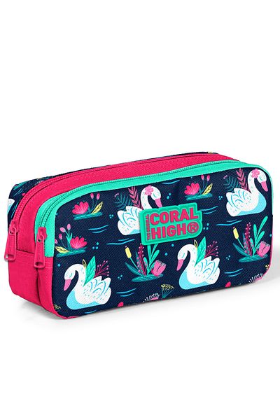 Coral High Παιδική τσάντα στυλό δύο τμημάτων Neon Coral Navy Blue Swan 22281