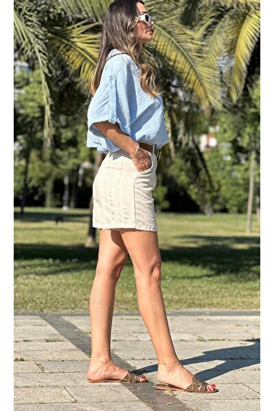 Atelier Derin Kahverengi Kemerli Bej Şort