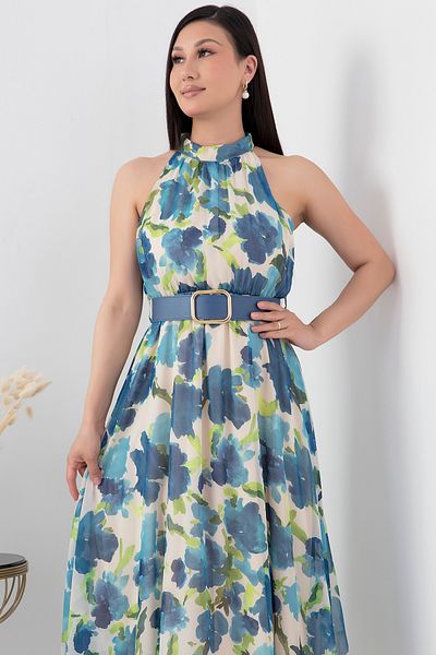 PULLIMM Rochie cu decolteu cu șarmuire cu imprimeu floral de lungime midi - GRS3432