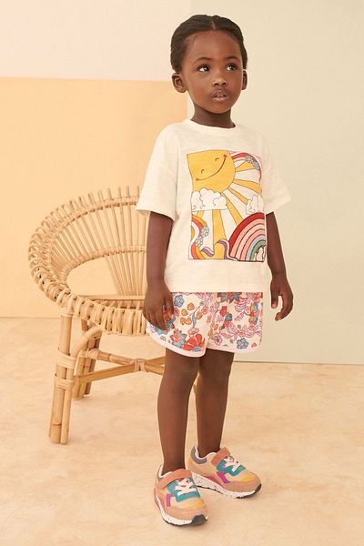 Next Baby Cream Sunshine Floral Shorts Top and Bottom Set
