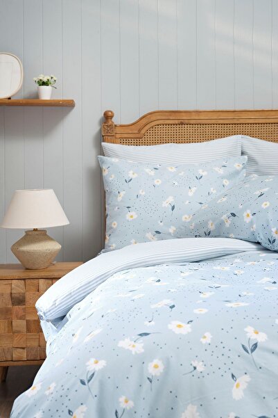 Sarah Anderson Daisy Light Blue 100% Cotton Single Duvet Cover Pillow Set