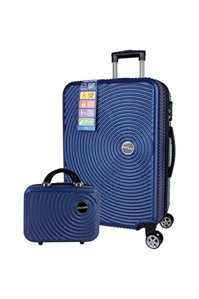 ESCAPE Samso Abs Orta Boy Lacivert + Makyaj Çantası 2'li Valiz Seti