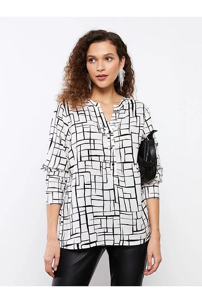 LC Waikiki Γυναικεία μακρυμάνικη μπλούζα Classic Loose γιακά με σχέδιο