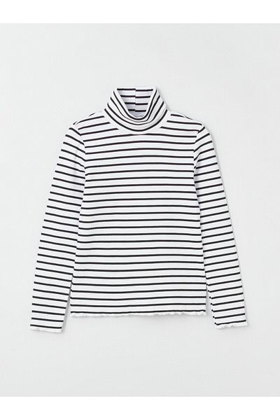 LC Waikiki High Collar Striped Long Sleeve Girl's T-Shirt