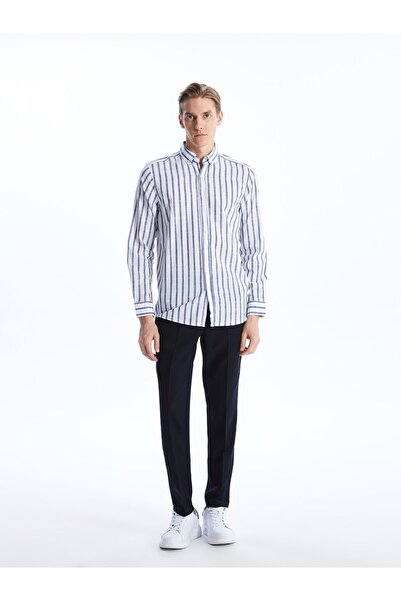 LC Waikiki Ανδρικό μακρυμάνικο πουκάμισο από ποπλίνα με λεπτή εφαρμογή